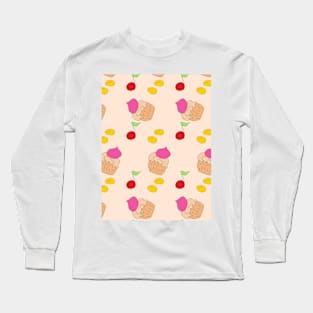 Cakes and cherries, sweets and fruits, food Long Sleeve T-Shirt